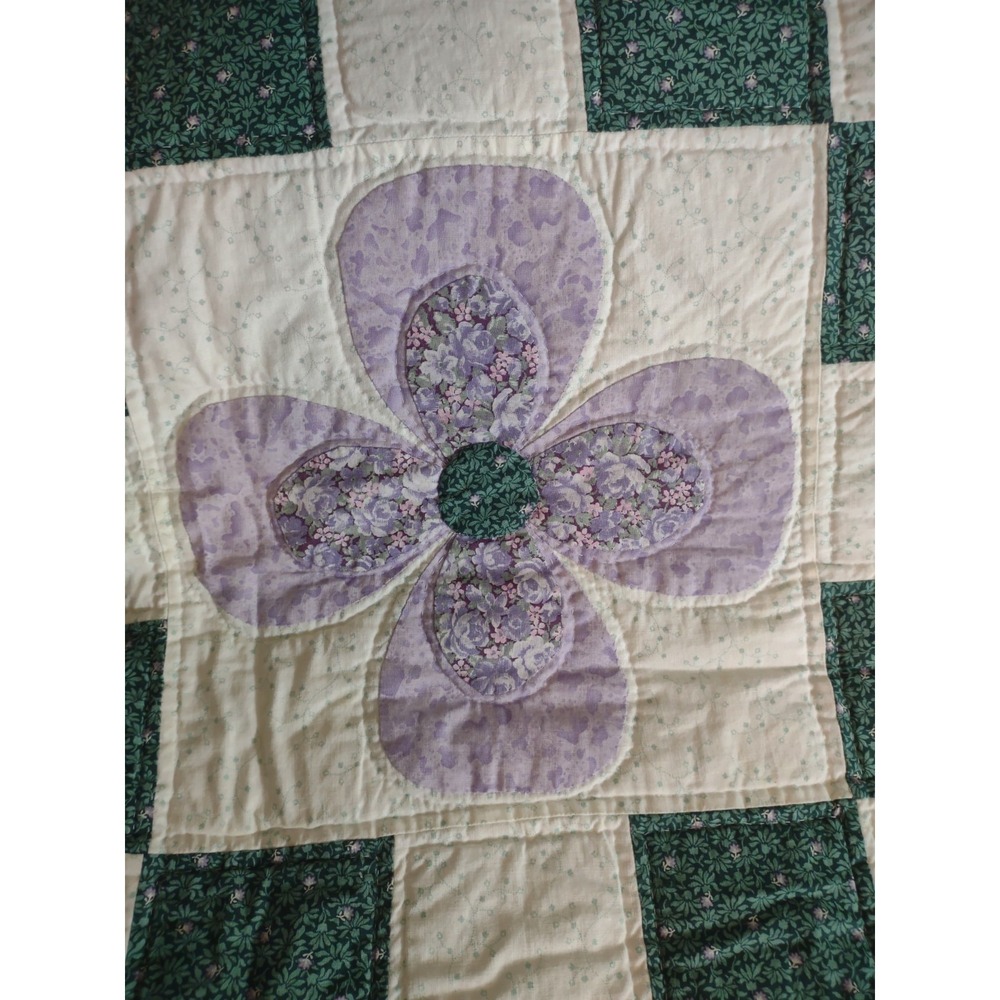 Vintage Flower Design Quilt Large 70 x 94 Full Size Hand Sewn Signed 1994 - Picture 8 of 16
